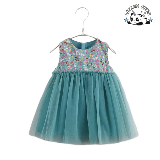 LEZONKIDS - Vestido de princesa de tule personalizável por atacado para meninas pequenas, sem mangas, estampado com flores para crianças de 2 a 14 anos